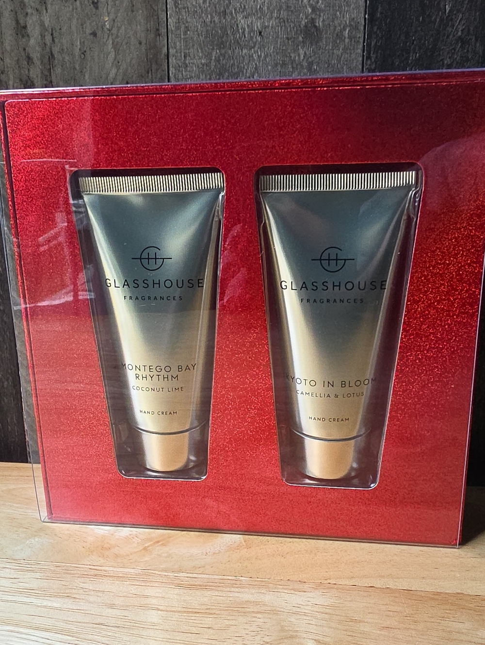 Glasshouse Fragrances Hand Cream Duo - Gold Tubes with Red Gift Box
